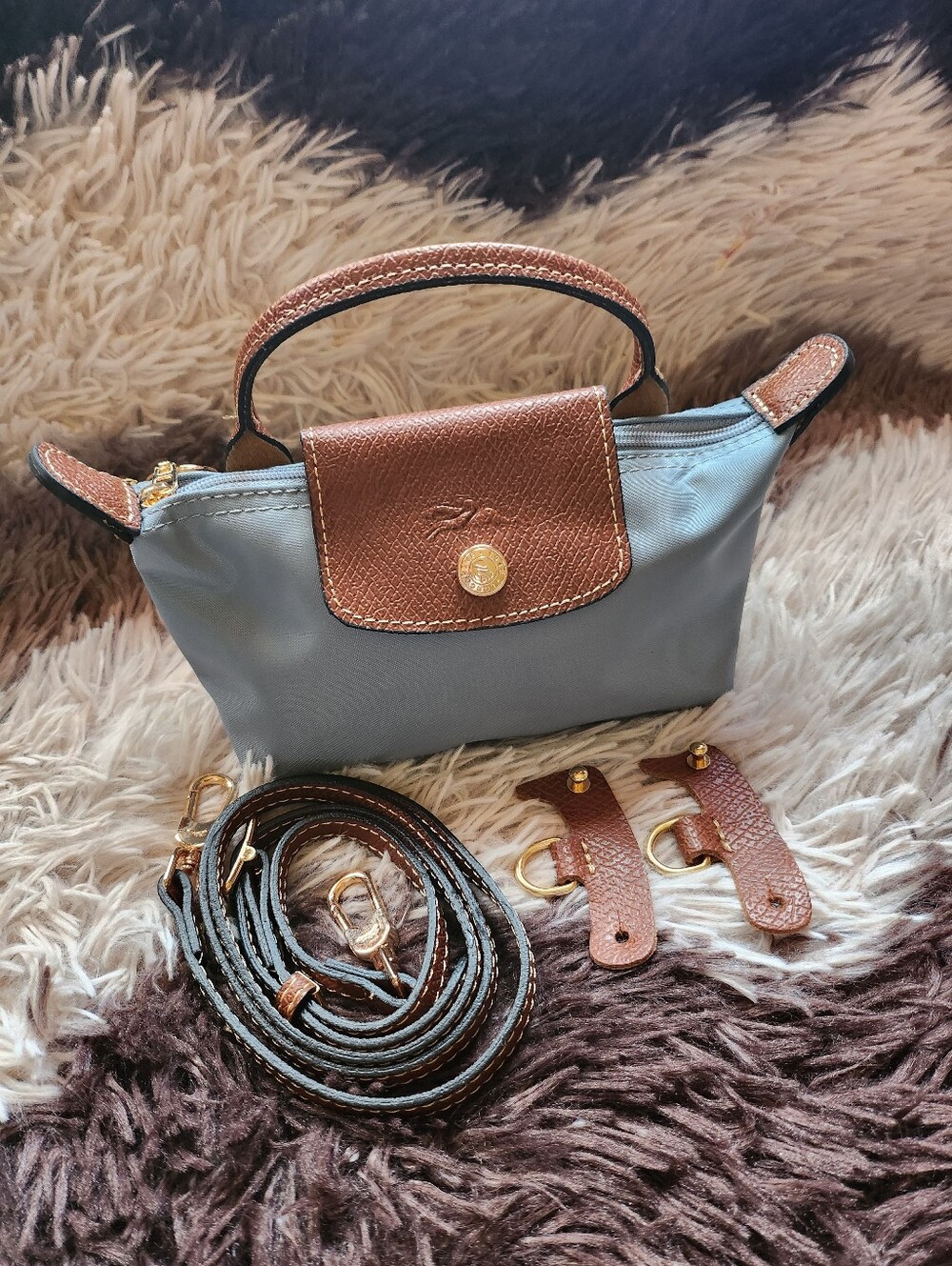 Longchamp Tasche Grey Mini Bag with Removable Strap NWT